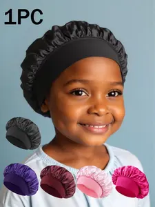 1 Piece Unisex Satin Silk Hair Cap For Boys And Girls, Soft Silk Sleep Cap, Satin Daily Cap, Adjustable Hair Bonnet, Suitable For Hair Care, Anti-Frizz, Curly Hair And Braid Styling 3-8Y