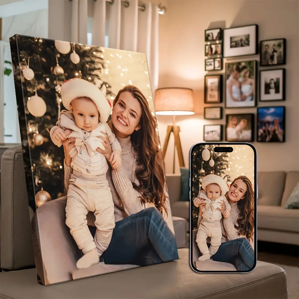 Personalized Photo Canvas Wall Art - Custom Art Prints with Decorative Frame, Personalizable Prints for Home Decor, Unique Gift - Upload Your Own Images for Photo Collage, Pet Portraits & Room Decoration