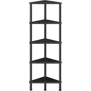 Corner Shelf Stand, Industrial 5-Tier Wall Corner Bookshelf with Metal Frame, Plant Display Shelf, Bookcase for Small Spaces, Bedroom, Living Room, Black BK33CJ01