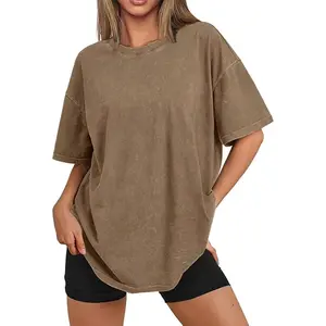Holafish Colors Oversized T-Shirts Unisex Cotton Loose Fit Underwear Basic Solid Streetwear Tee Tops, Acid Washed Retro Street Crewneck T Shirts AG
