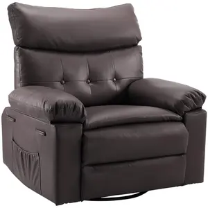 Oversized Extra Wide Recliner Chair, PU Leather Manual Recliner, Comfy Reclining Chair for Adults w/ Overstuffed Arms & Back, Side Pocket, Single Sofa for Living Room, Bedroom