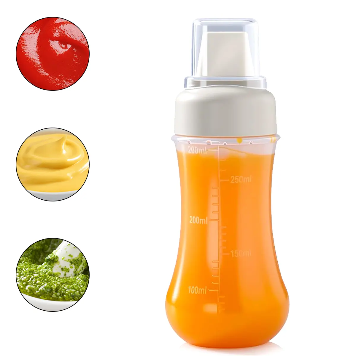 5-Hole Nozzle Sauce Dispenser Bottle with Accurate Scale, Multipurpose Reusable Storage for Kitchen Seasoning, Oil & Condiments, 350ml Capacity, Soft PE Material, Easy Labor-Saving Press