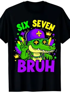 Crocodile Mardi Gras Beads Fleur De Lis T-Shirt Comfort Fit Men'S Tee Crew Neck Ultra Soft Breathable Moisture Wicking Casual Summer Tee Musthave Fashionable