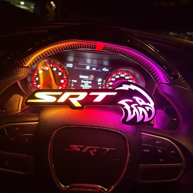 SRT Trackhawk LED Emblem Badge for Front Grille - Multicolor Illuminated Logo with Flame Design