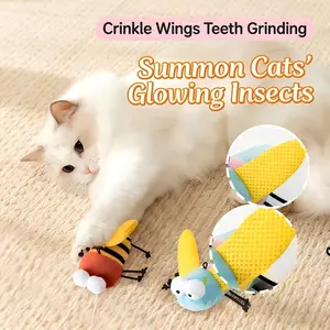 Interactive Cat Toys Bee&Cicada, Luminescent Toys for Cats Indoor, Cat Interactive Toys with Three Types of Animal Calls, Kitten Toy for Bored Cats,  Perfect for Hunting Instinct Rechargeable Catnip Kicker Toy