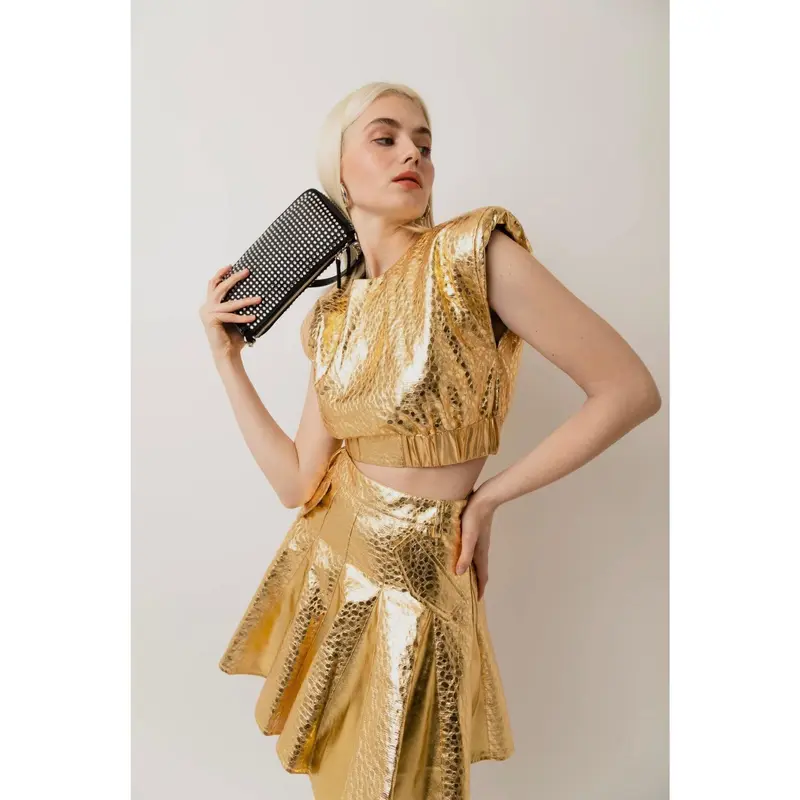 closet gold pleated skirt dress Dressed in Lala Metallic Pleated Midi Skirt in 24 Karat Gold XL