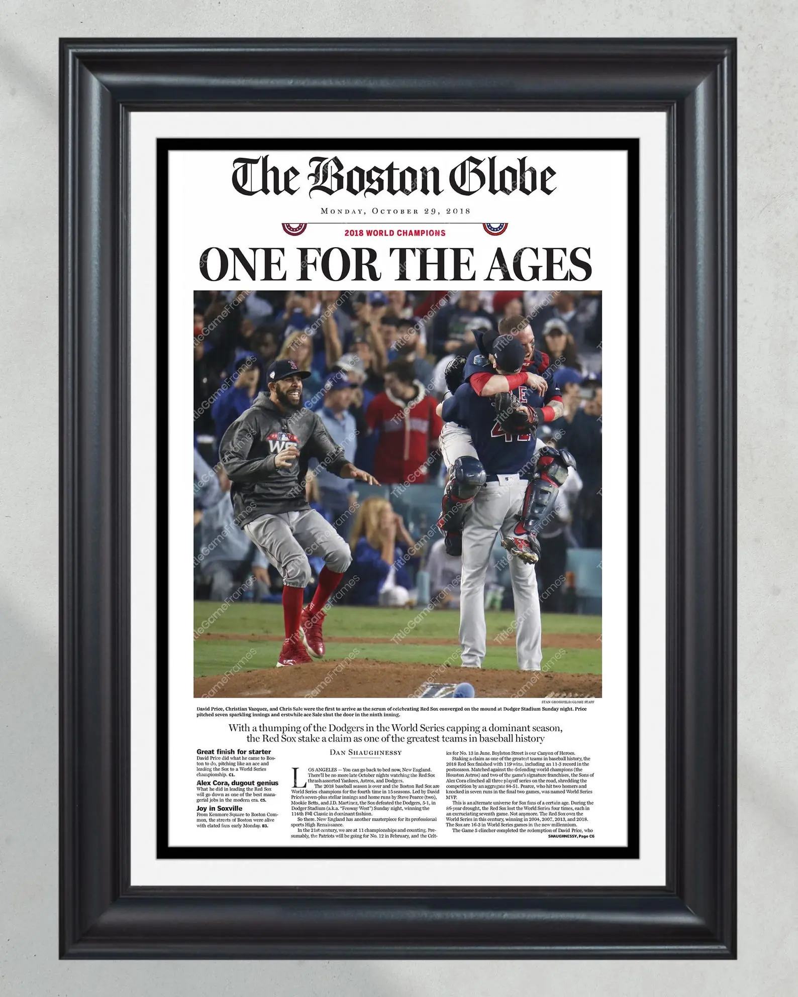 2018 Boston Red Sox World Series No Frame Front Page Newspaper - 'One for the Ages'