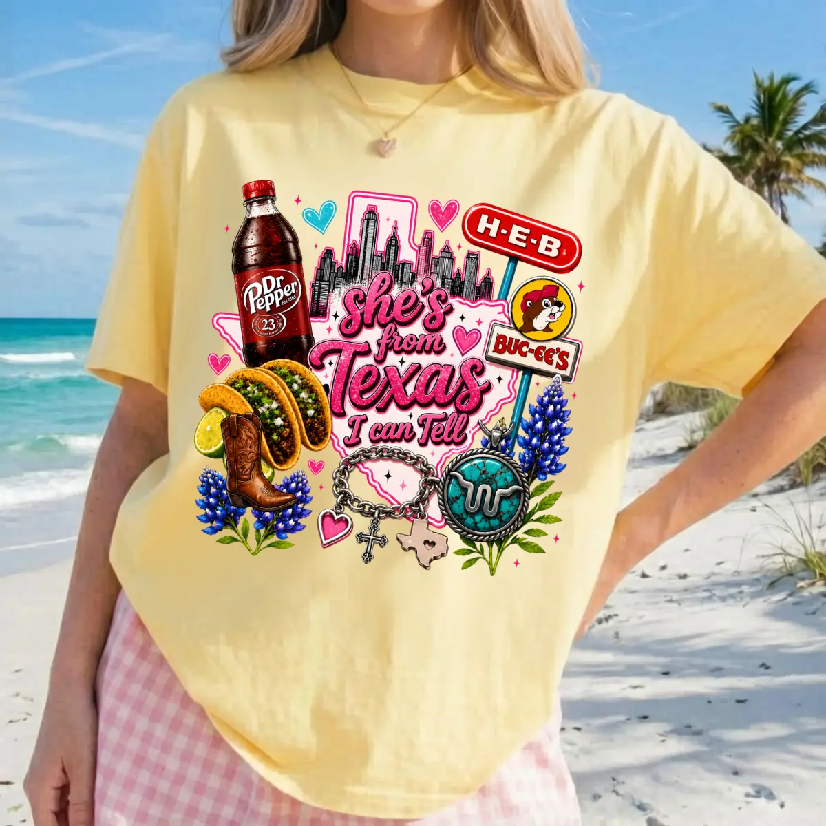 Comfort Colors She's From Texas I Can Tell Shirt, She is From Texas, Girly Western Texas Shirt, Bluebonnet Cowboy Boots Collage Graphic Tee k11