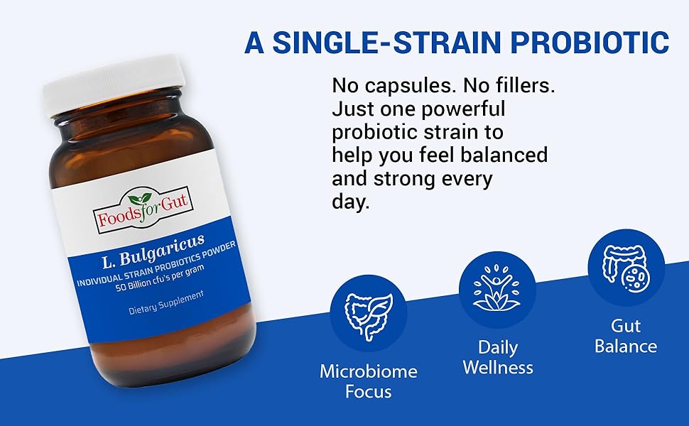 Foods For Gut Lactobacillus Bulgaricus Probiotic Powder 50 Billion cfu's | Made in USA | No Additives | Direct from Manufacturer | No Third-Party Storage | Immune Support | L. Bulgaricus