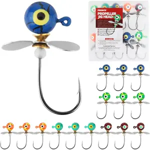 Propeller Jig Heads Mixed Set - 15PCS Fishing Jig Heads with Spinner Blades, 4 Sizes, Sharp Hooks, for Freshwater and Saltwater
