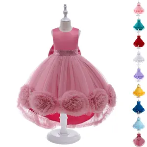 Big Flower Bow Kids Clothes 5259 White Girls Frock Ball Gown Pageant Children Elegant Princess Prom Host Formal Evening Party Cocktail Dress 2-10Y