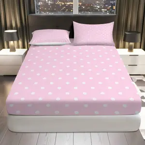 3Pcs Pink Polka Dot Pattern Fitted Sheet Three Piece Set (1*Fitted Sheet+2*Pillowcases, Coreless), Valentines theme, Soft Elegant Bedding Set, Mattress protector Soft, Breathable