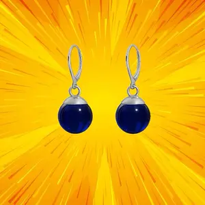 Royal Blue Potara Earrings - (Silver) Plated French Wire Hooks - 0.5" Charm Size, Gohan’s Potaras, plastic cap