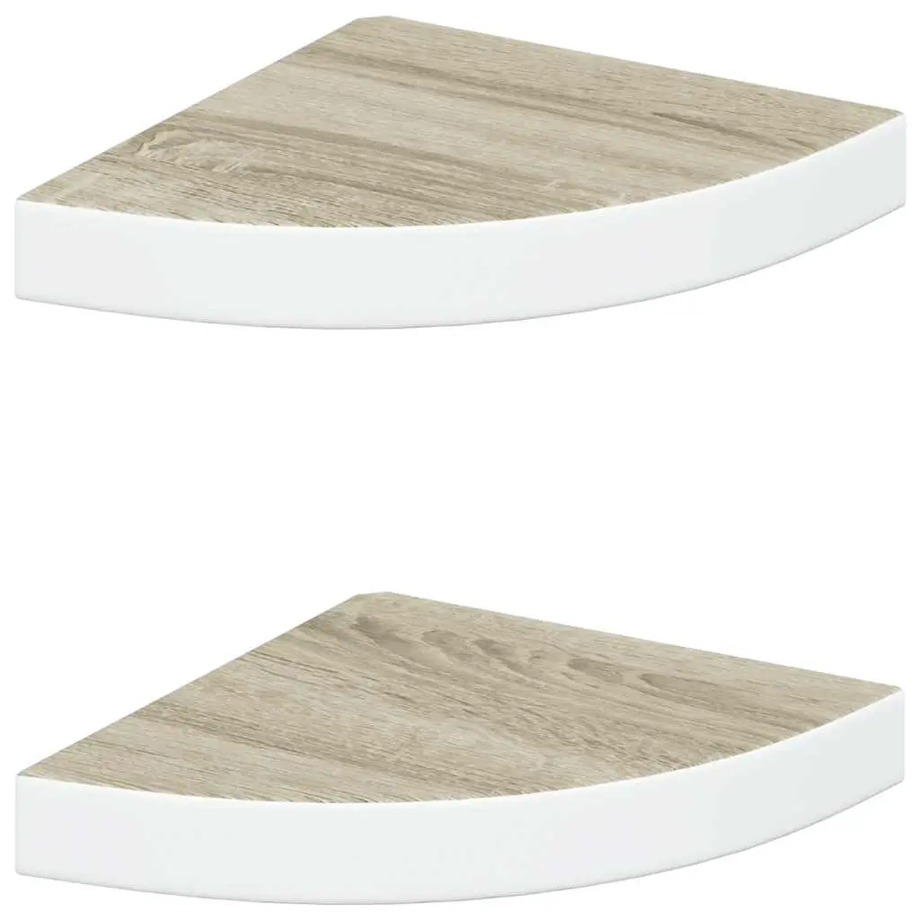 vidaXL Wall Corner Shelves 2 Pcs, Floating Corner Shelf, Display Shelf, Wall Mounted Shelf for Book DVD CD, Modern Style, Oak and White MDF 326631