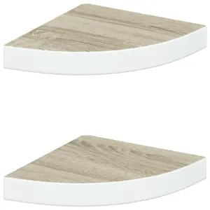 vidaXL Wall Corner Shelves 2 Pcs, Floating Corner Shelf, Display Shelf, Wall Mounted Shelf for Book DVD CD, Modern Style, Oak and White MDF 326631