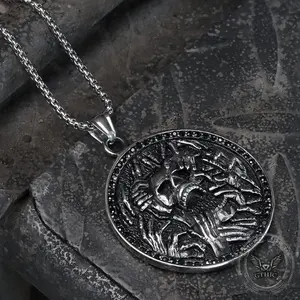 GTHIC Halloween Hell Ghost Stainless Steel Skull Pendant Unisex for Men Women Statement Jewelry