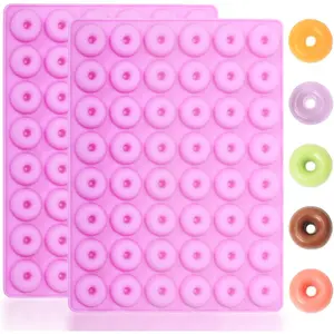 Mini Donut Silicone Mold 48 Cavities Donut Molds for Chocolate Candy Gummy Food Grade Silicone Mini Doughnut Molding Trays for Homemade Mint Snacks Cake Décor 2 PCS