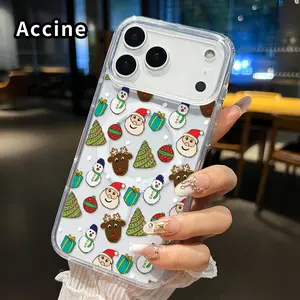 Magnetic Phone Case Supports Wireless Charging for iPhone 17 Pro Max 17 Air Christmas Charm Array Pattern Non-Yellowing Shockproof Soft Silicone Transparent Acrylic Large Hole Cover