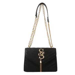 【Local Delivery】Women PU Leather Shoulder Bag Small Crossbody Bag Ladies Purses Chain Bag Handbag (Black)