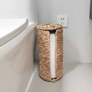 Woven Rattan Trash Can, 1 Count Boho Style Trash Can with Lid, Creative Handmade Wastebasket, Home Organizer for Bathroom, Living Room, Bedroom