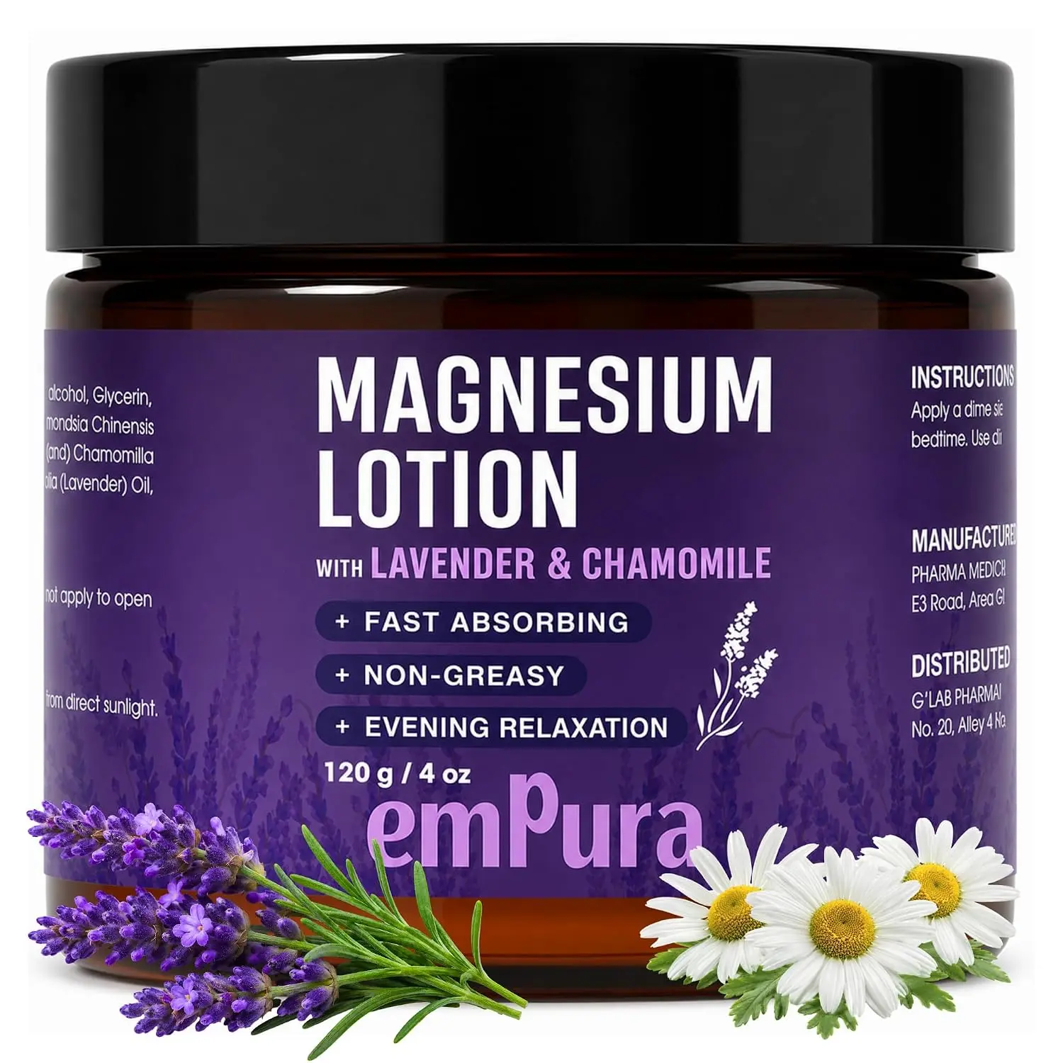 Lavender Magnesium Lotion, Relaxing Gifts for Women, 4 Oz | Lavender & Chamomile, Fast-absorbing, Non-greasy, Evening Relaxation, Muscle Relief, Self Care Gifts for Women