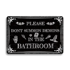 Witchy Bathroom Metal Sign, 1 Count Halloween Hanging Sign, Wall Decor For Home Living Room Bedroom Bar Dining Room