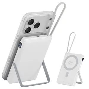 YWZ Wireless Power Bank with Semi-Solid-State Battery, Qi2.2 25W Fast Charging, PD 30W Input/Output, 3-in-1 Portable Magnetic Wireless Charger with Foldable Stand for iPhone 17/16/15/14/13/12, Samsung & Android