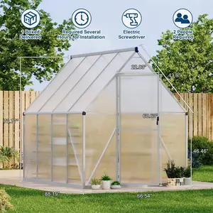 Garvee 6x7 FT Polycarbonate Greenhouse with Aluminum Frame - Heavy Duty, UV Protected, Lockable Door, Adjustable Roof Vent, Water Gutter System, Quick Setup, Walk-In Design for Garden, Patio, Backyard Outdoors