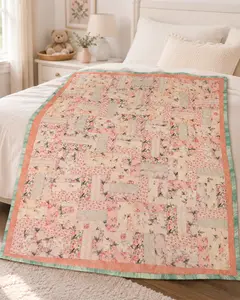 Handmade Floral Lap Quilt – 54x66 Pink Patchwork Quilt with Turquoise Binding