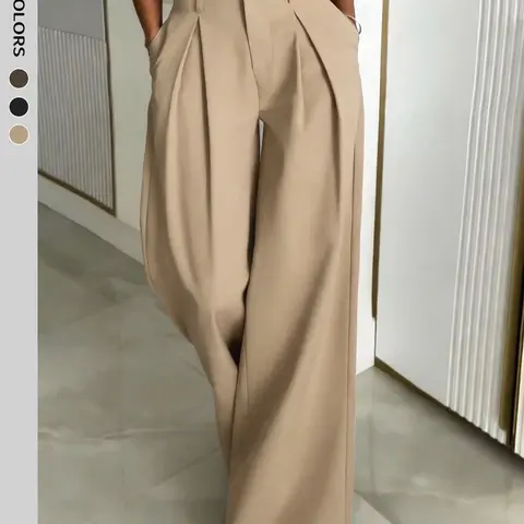Women's Elegant Pants Solid Color Wide Leg Elastic Waist Long Pants Casual Soft Business Straight Leg Bottoms Daily Life Work Time Club Wear Going Out Party Formal Outfit Trouser