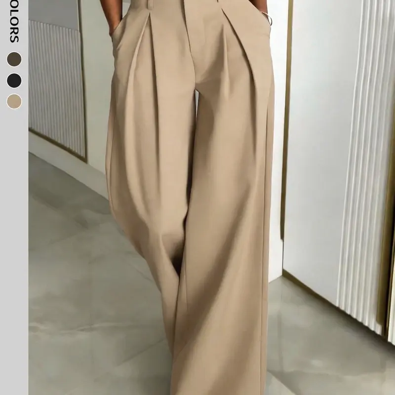 Women's Elegant Pants Solid Color Wide Leg Elastic Waist Long Pants Casual Soft Business Straight Leg Bottoms Daily Life Work Time Club Wear Going Out Party Formal Outfit Trouser