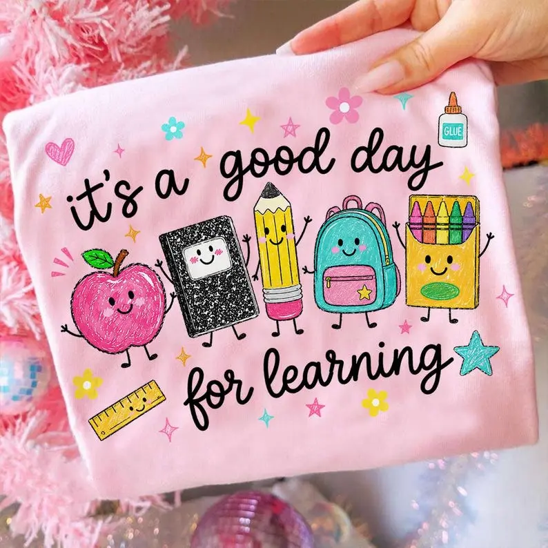 Comfort Colors Good Day For Learning Shirt, Teacher Life Shirt, Back To School, Preschool Teacher School Supplies Shirt, Crayon Apple Pencil Notebook Shirt, Cute Elementary Grade Educator Gift, Teacher Gift