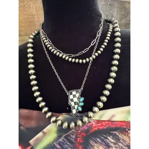 Western Turquoise Bolt Layered Necklace