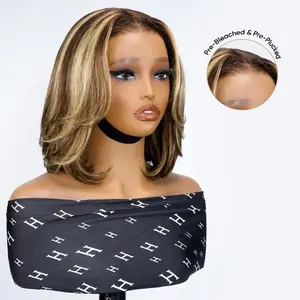 [FREE UPGRADE] West Kiss Glueless Blonde Highlight Straight Layered Short Bob Wig Human Hair Pre Plucked 5x5 Lace Wig TikTokShopHolidayHaul