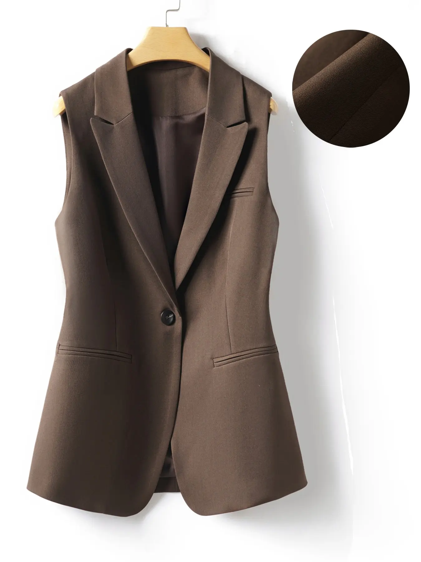 Women's Regular Fit Collared Cropped Solid Color Blazer Sleeveless Vest Jacket One Button Simple Formal Commute Workwear Versatile Fashion Outerwear Spring Autumn Office Top, Business Style Jacket
