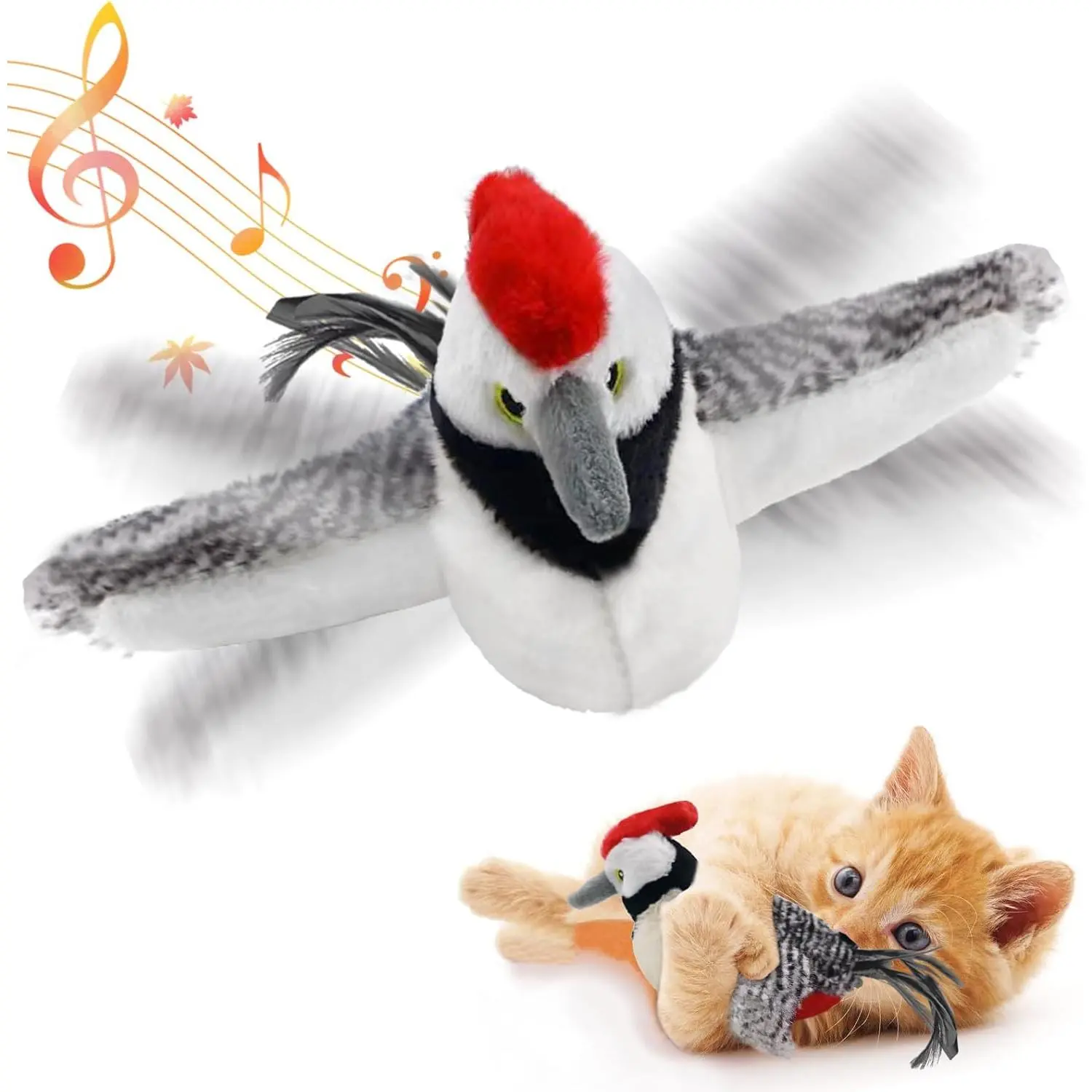 Flapping Wings Woodpecker Interactive Catnip Toy for Kittens or Small Dogs, No Flying, Touch Activated, Rechargeable