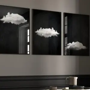 Black Cloud Set of 3 Prints · Black and White Wall Art · Gallery Wall Set · Minimalist Wall Art, Living Room Decor, Bedroom Decor, Surreal #132