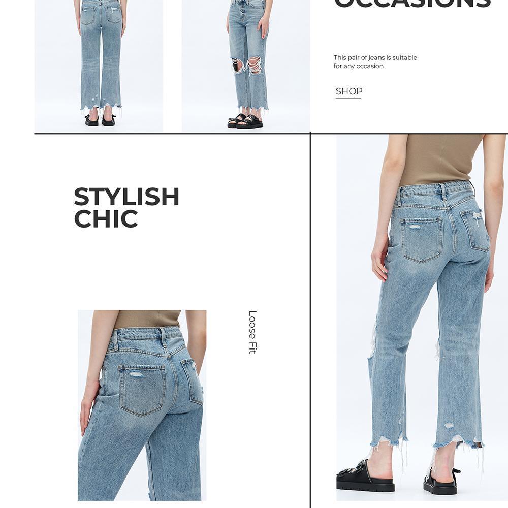 Women's Super High Rise Destroyed Straight Rigid Leg Jeans Non-Stretch Distressed Denim Pants Size Comfortable Fashion FitStyle Bottoms Womenswear Fitted Streetwear Fabric  Basic Minimalist  Gift