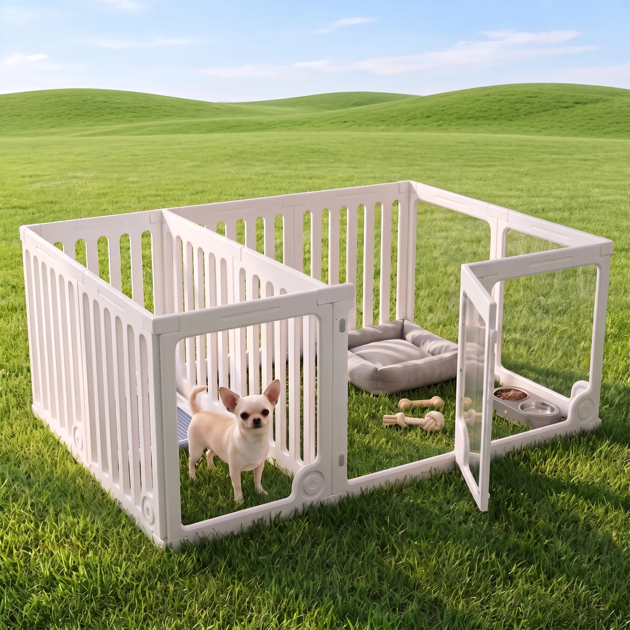 Super Category Transparent Pet Playpen,10/12-Panel 24" Tall Dog Fence with Door, 360° Wide View Anti-Anxiety Puppy Pen, Double Reinforcement Non-Slip Suction Cups, Tool-Free Assembly for Small Dogs Indoor Outdoor