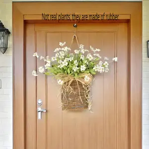Artificial Flower Door Hanger, Boho Style Woven Basket with Faux Flower, Decorative Door Hanger for Home Farmhouse, Home Decor Supplies, Decorative Bouquet, Fruit