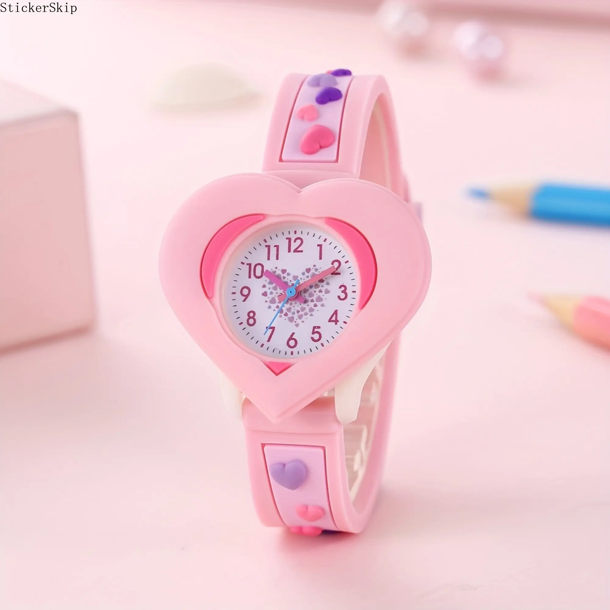 2026 New Heart-Shaped Kids Cartoon Watch, Cute Pink Quartz Wrist Watch with Soft Silicone Strap, Battery Powered Fashion Casual Timepiece, Lovely Gift for Little Girls Daily Wear, Birthday and Holiday Presents
