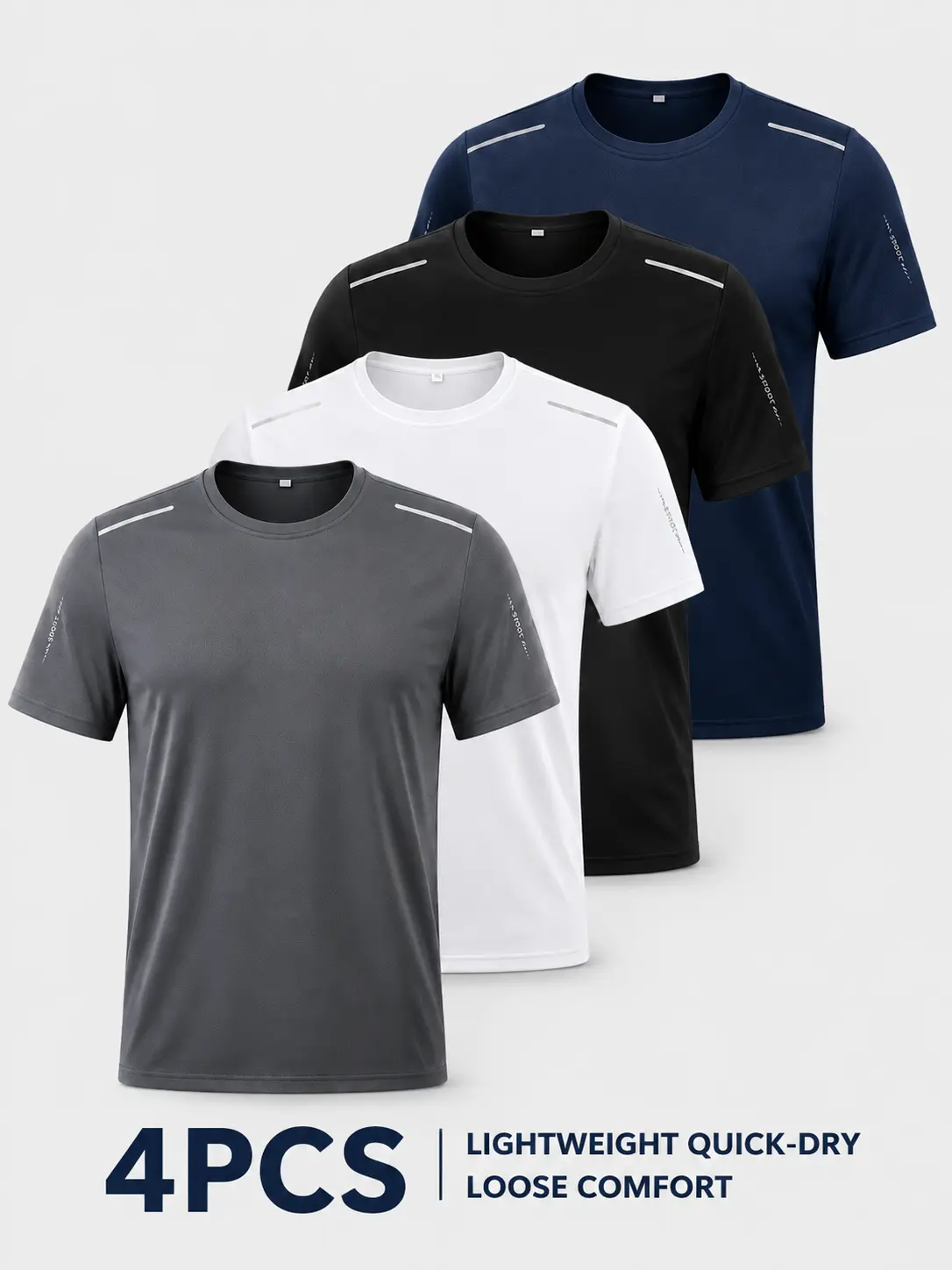 Men's Elastane Quick Dry Fitted Short Sleeve Athletic T-Shirts - 1/2/3/4-Pack, High Stretch Cool Crew Neck Tops with Reflective Stripes, Lightweight Breathable for Gym Morning Workouts Outdoor Wear, Sport Tops, Casual