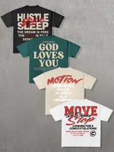 Men’s 4-Pack Graphic T-Shirts | Streetwear Statement Print Oversized Casual Tees Set