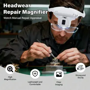 1pc Hands-Free Headband Magnifier Lamp - Interchangeable Bracket, Adjustable Headband, 2 LED Lights, Suitable For Jewelry, Eyelash, Watch Repair, Cross-Stitch And Precision Work