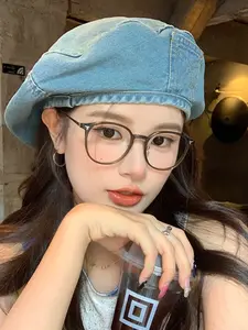 Vintage Washed Denim Pocket Cloud Beret Hat, Casual Streetwear Headgear, Retro Y2K Style, Blue Artist Hat, Soft Water-Resistant, Versatile Daily Wear