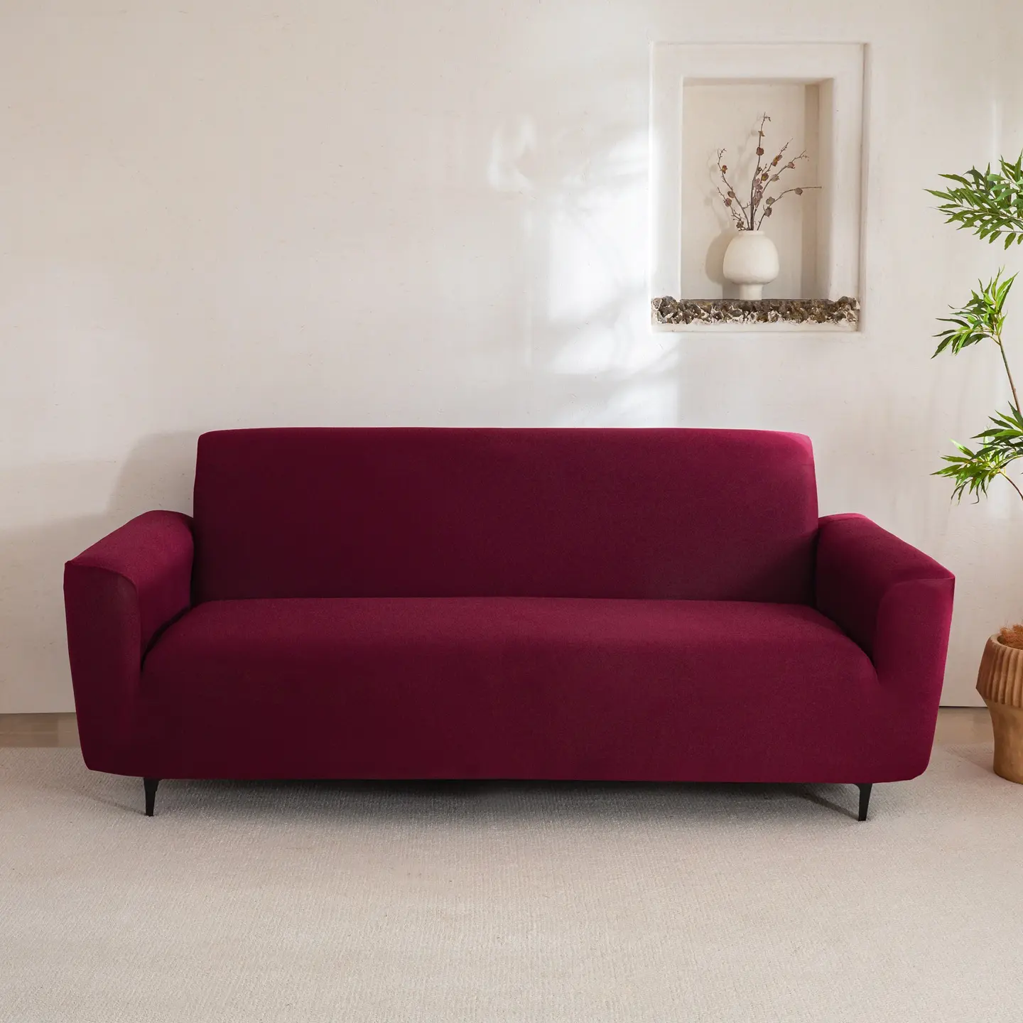 Solid Color Stretch Sofa Cover Elastic Slipcover for 1 - 4 Seater Couch Soft Milk Silk Furniture Protector for Living Room Office Home Machine Washable sohochic