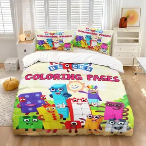 Artistic cartoon number character print duvet cover set 2/3 Pcs, Includes 1 Count Duvet Cover & 1/2 Pillowcase without Filler, a must-have for a lovely bedroom, Machine Washable Duvet Bed Sets