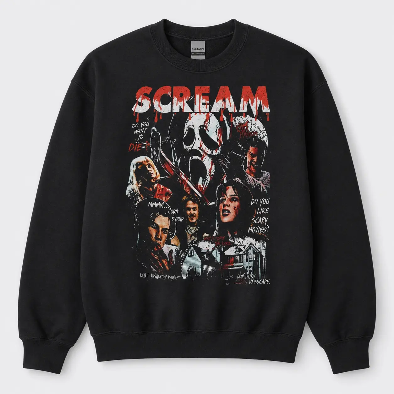 Scream Horror Sweatshirt, Masked Slasher Crewneck, Retro Scary Movie Collage, Halloween Outfit