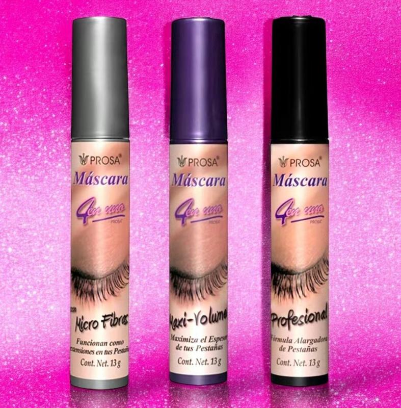 Prosa 4 in 1 (3 Pack) Mascara Maxi Volumen, Mascara with Micro Fibras, Professional Black, 4 in 1 Eyelash Makeup Volumizing Waterproof Cosmetic