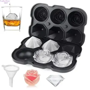 Rose & Diamond Shaped Silicone Ice Cube Tray with Lid, BPA-Free Flexible Easy-Release Ice Mold Utensils, Stylish Novelty Kitchen Gadget, Ideal for Cocktails & Home Bar Summer Gift